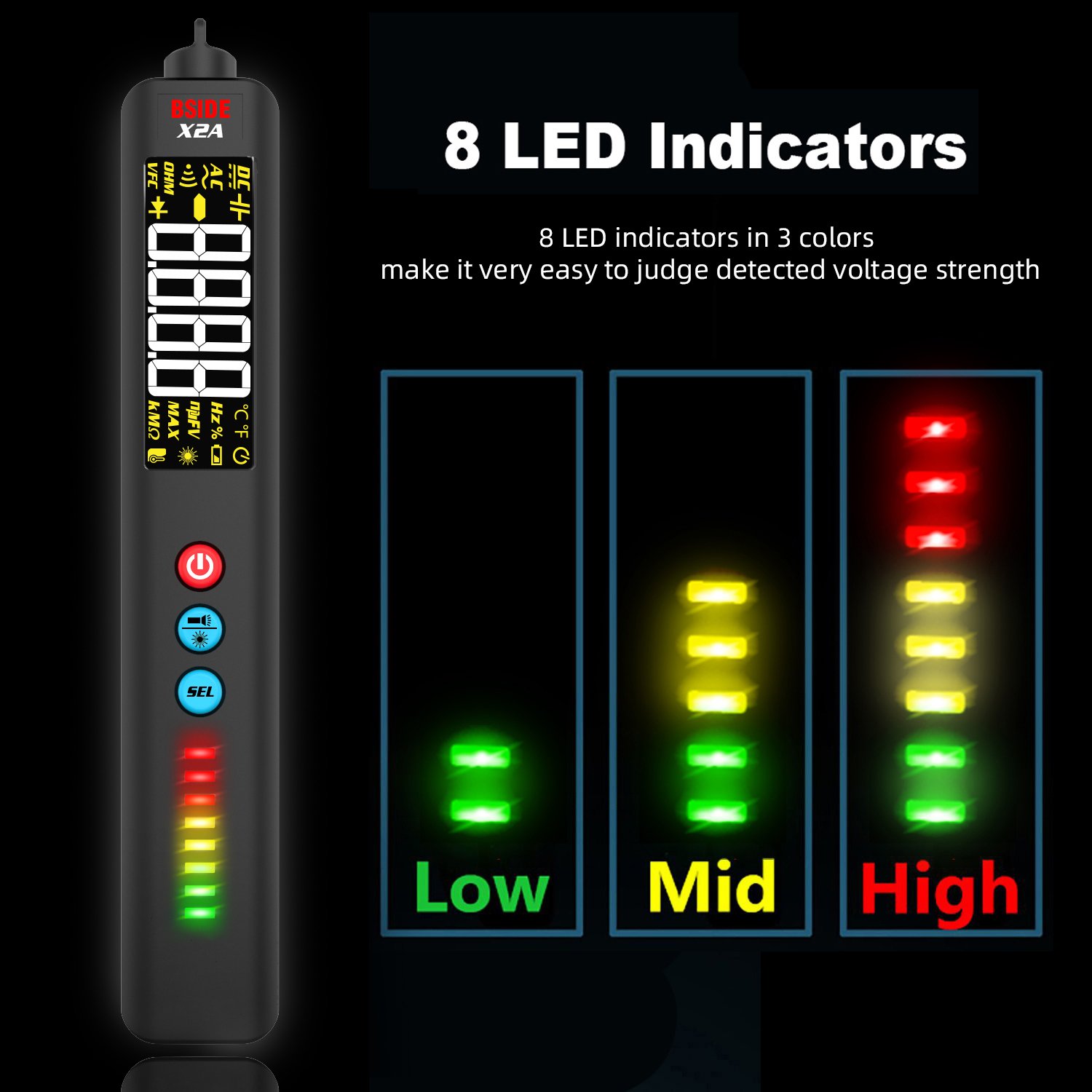 New Arrival BSIDE X2A Digital Multimeter Voltage Tester Non-Contact Detector Capacitance VFC Diode Resistance Rechargeable