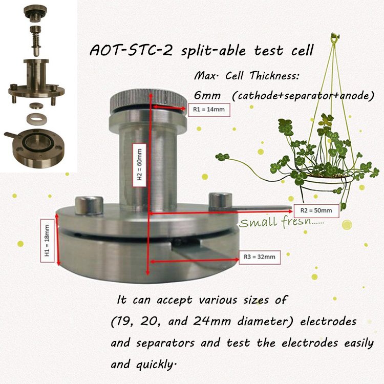 AOT-STC-2 Battery Cycler Split-Able Test Cell for Testing Electrode Materials of Rechargeable Batteries