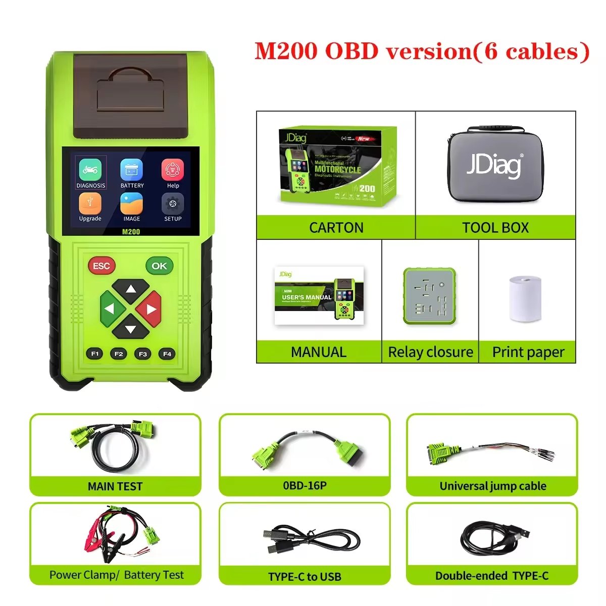 JDiag M200 OBD Version Motorcycle Diagnostic Tools ABS Clear Code Reader Battery Tester For BMW Yamaha Kawasaki Honda Suzuki