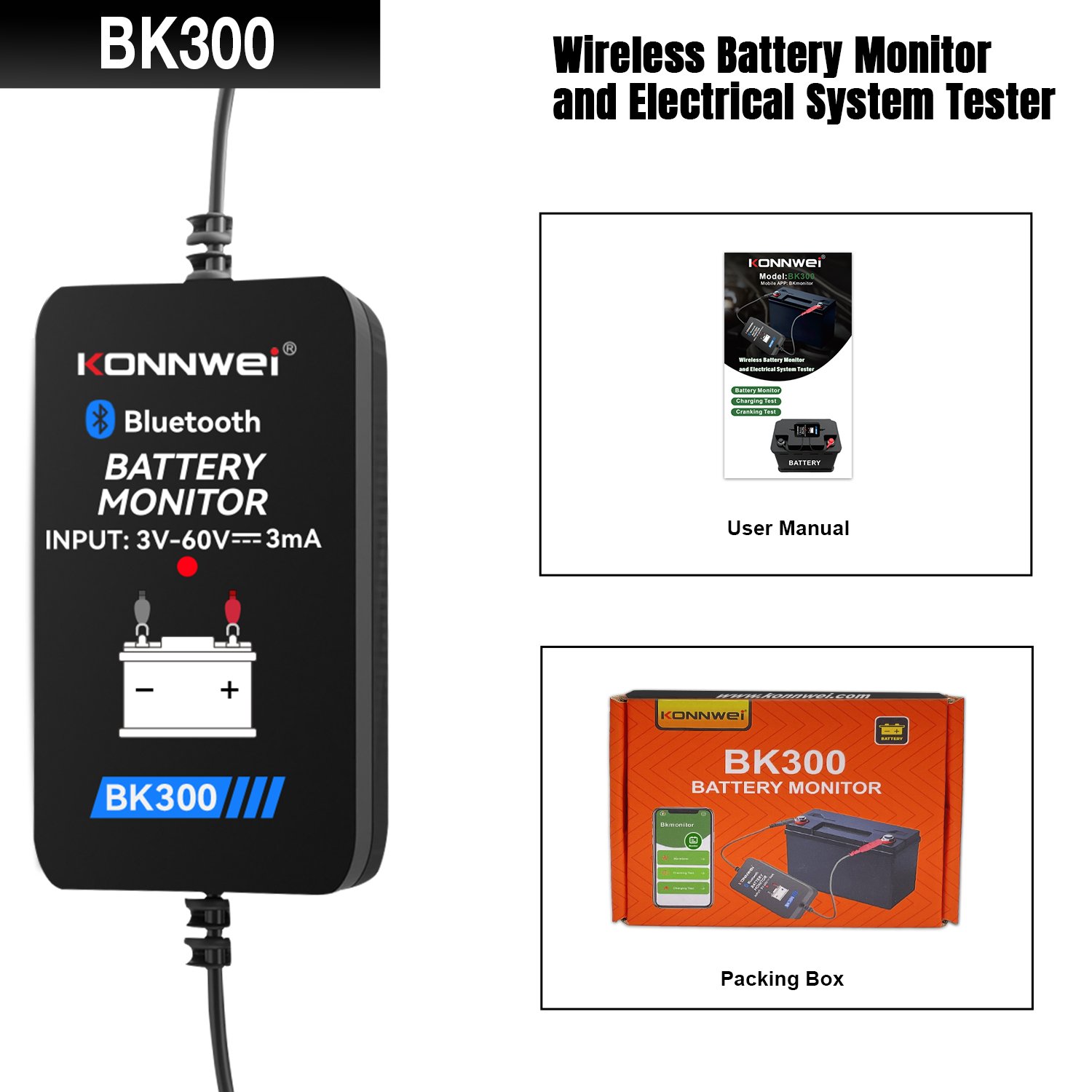 vehicle tool automatic KONNWEI BK300 car battery tester battery monitor