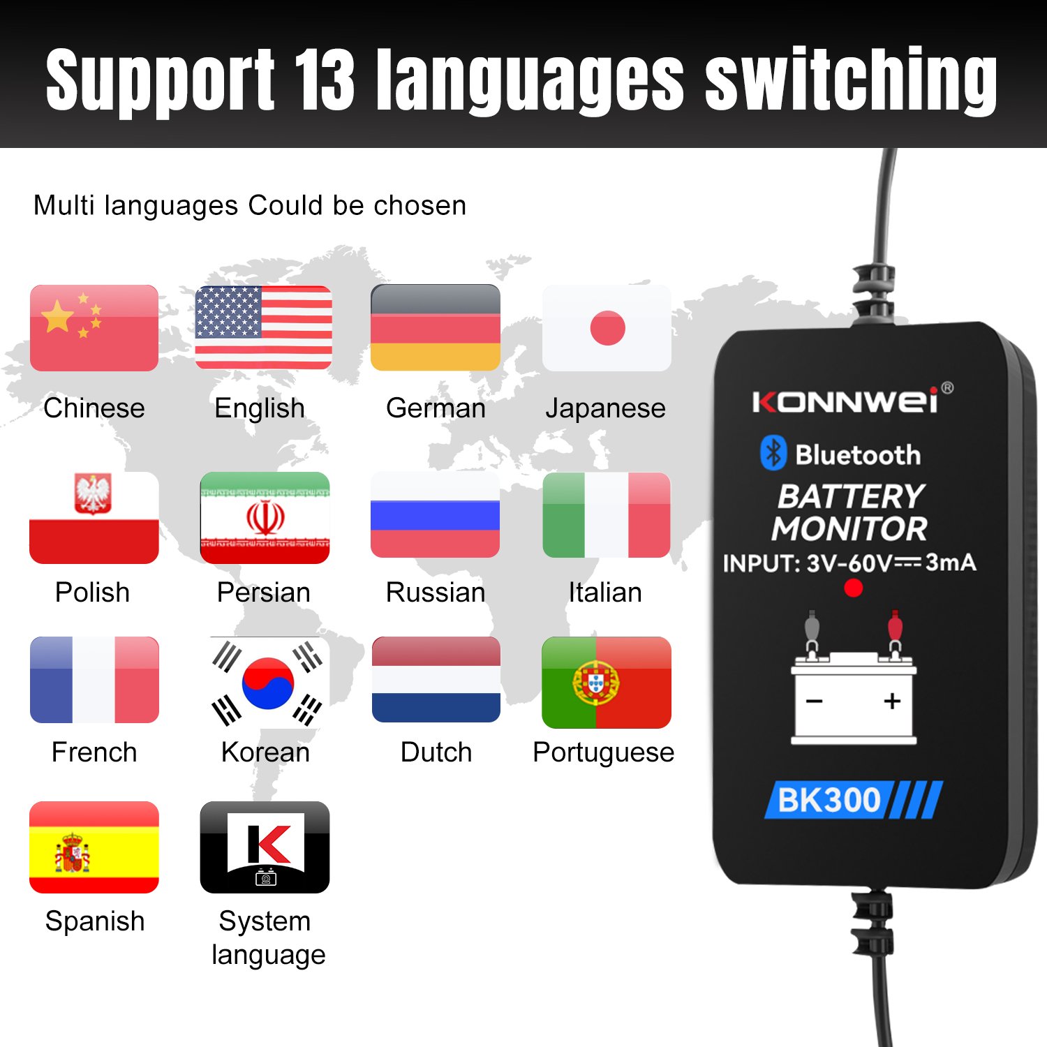 vehicle tool automatic KONNWEI BK300 car battery tester battery monitor