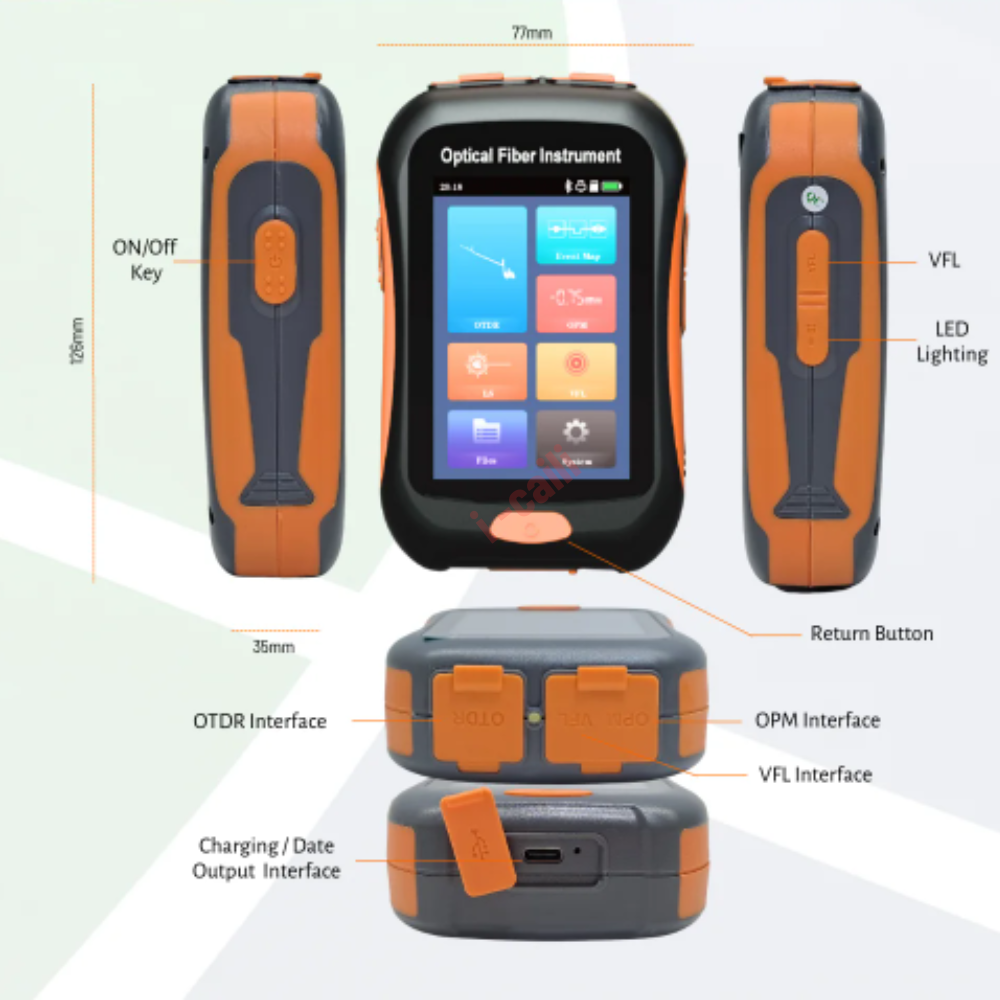Handheld Touch Test Fiber Optic Reflectometer 1550nm 80km OTDR with SC/APC Connector for FTTx Use with VFL+OPM+LS+Event Map