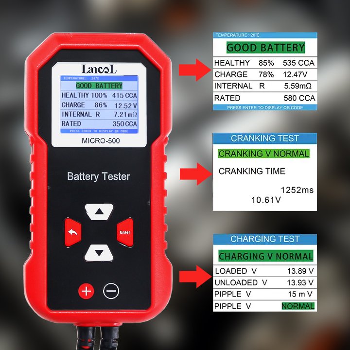 2024 New MICRO-500 12v 24v 40-3000CCA battery system tester diagnostic tool Automotive lithium battery detector Generate QR code