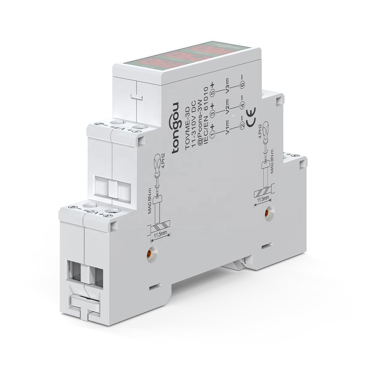 Triple Ways Din Rail Mount Voltage Meter 11V-310V DC Mini Modular Voltmeter LED Digital Display Detector TONGOU