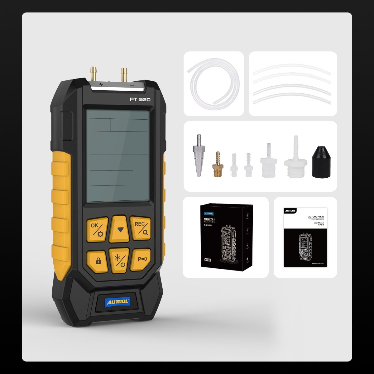 AUTOOL PT520 Digital Differential Manometer HVAC Gas Pressure Tester with 3-Year Warranty Air Pressure Meter HVAC Applications