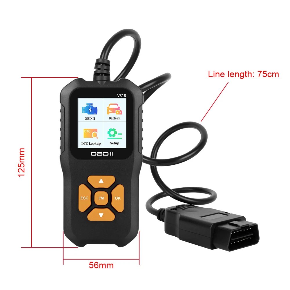 Check Engine System OBD2 Scanner Car Diagnostic Tool Clear/Erase Codes V318 Battery Tester Code Reader Multi-language