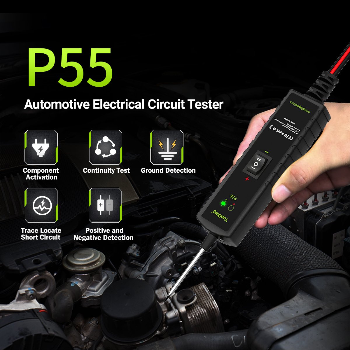 TopDiag P55 Car Electric Circuit Tester Power Probe tool with LED Display Discharger Short circuit tester tools