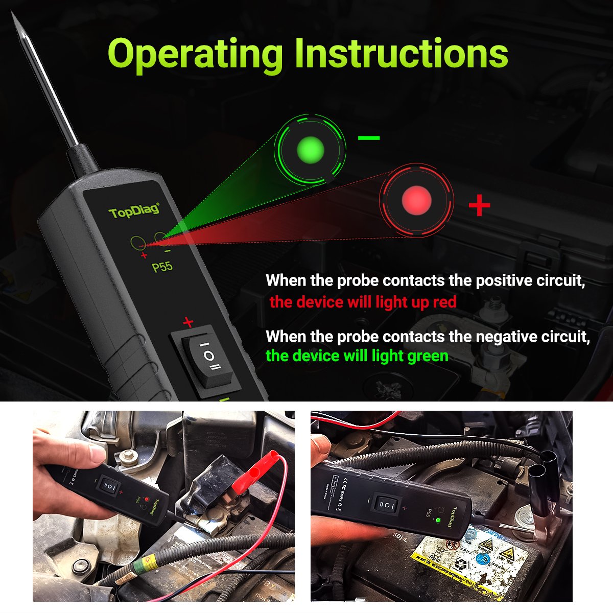 TopDiag P55 Car Electric Circuit Tester Power Probe tool with LED Display Discharger Short circuit tester tools