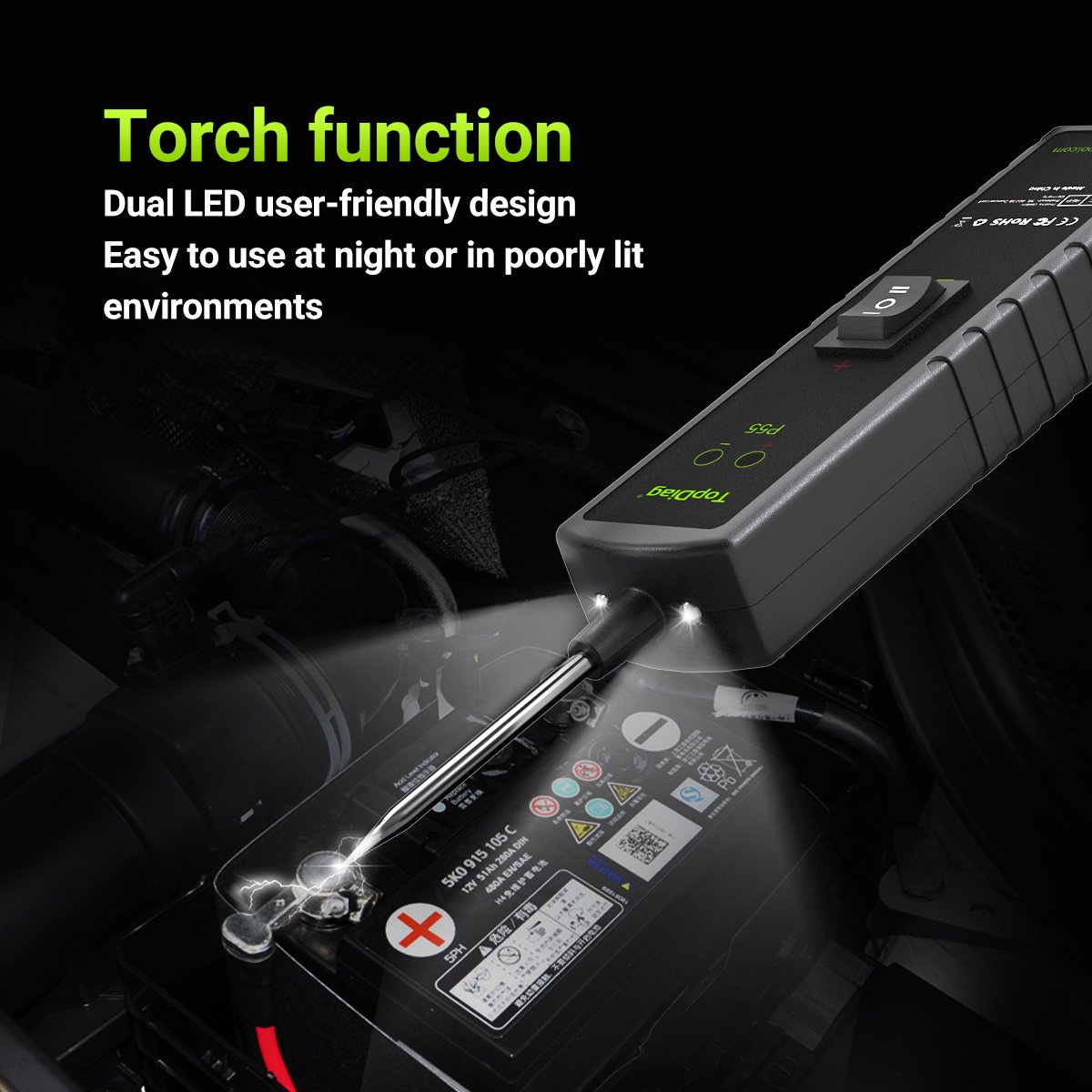 TopDiag P55 Car Electric Circuit Tester Power Probe tool with LED Display Discharger Short circuit tester tools