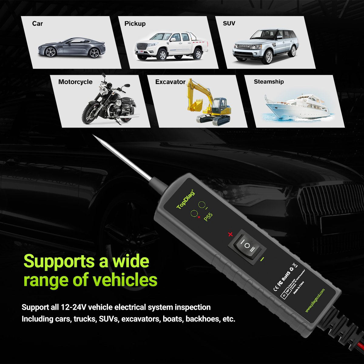 TopDiag P55 Car Electric Circuit Tester Power Probe tool with LED Display Discharger Short circuit tester tools