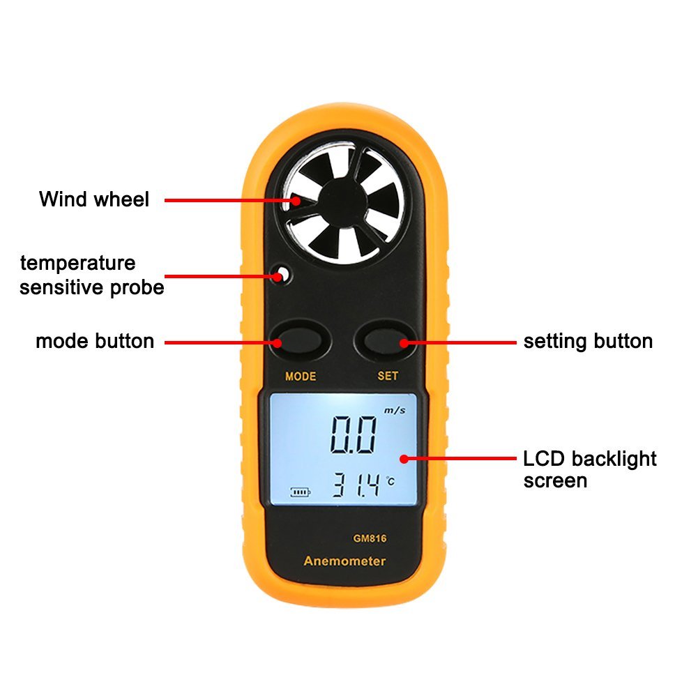 Hand-held Mini Digital LCD Wind Speed Meter Digital Anemometer for Measuring Wind Chill,Wind Speed and Temperature