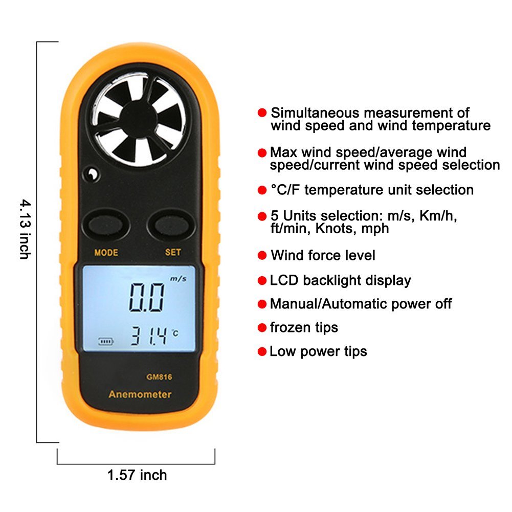 Hand-held Mini Digital LCD Wind Speed Meter Digital Anemometer for Measuring Wind Chill,Wind Speed and Temperature
