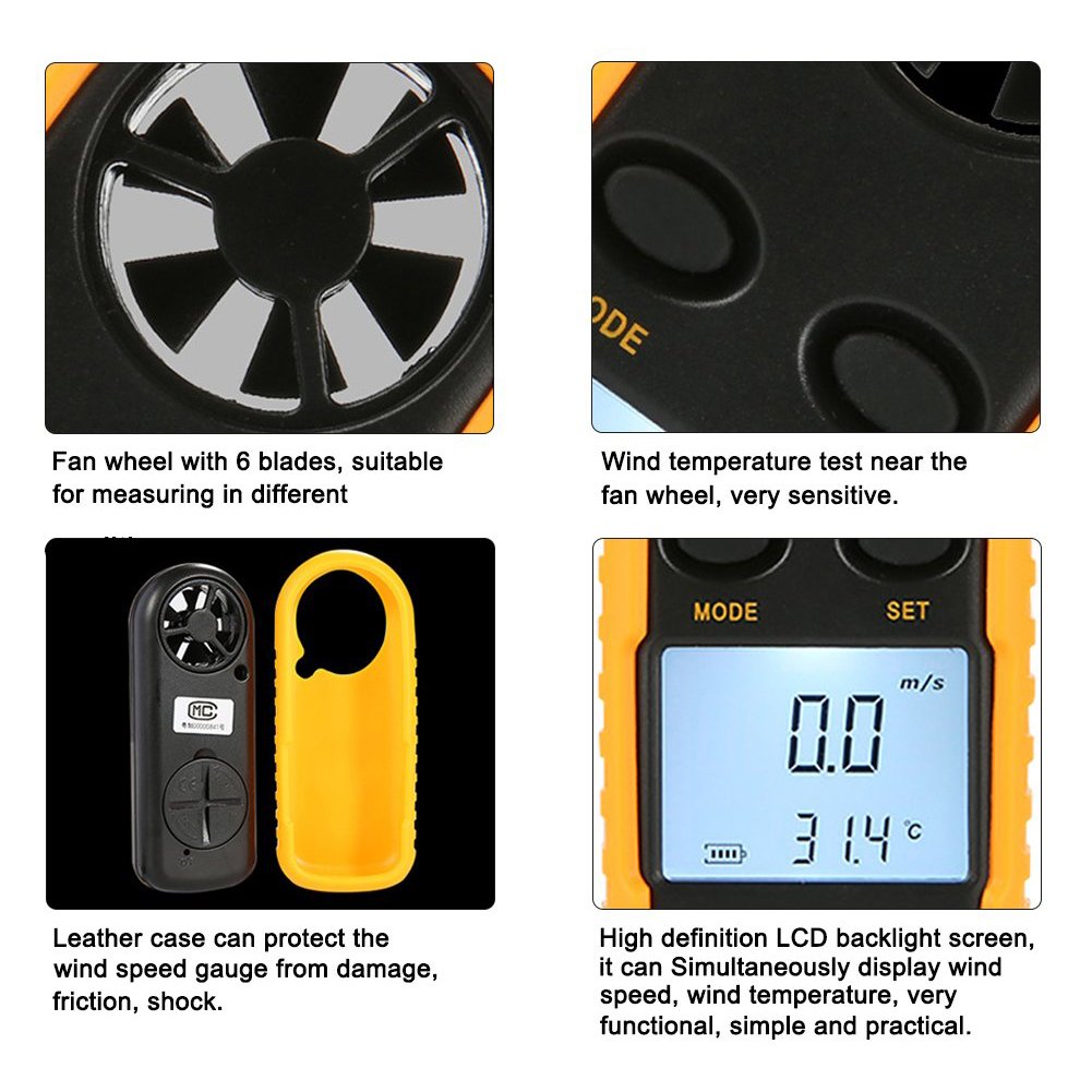 Hand-held Mini Digital LCD Wind Speed Meter Digital Anemometer for Measuring Wind Chill,Wind Speed and Temperature