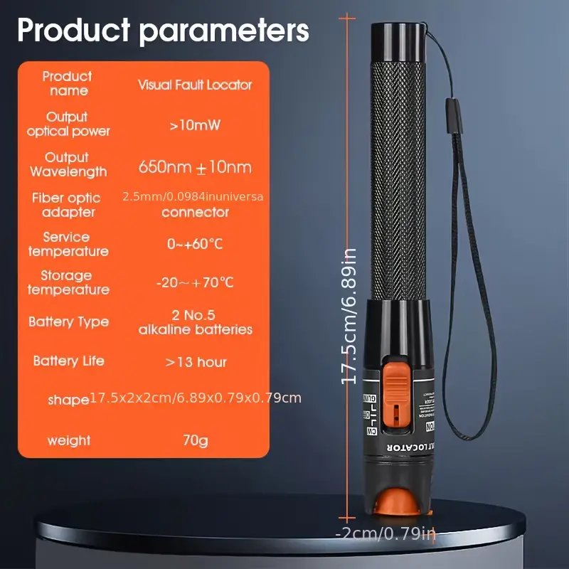10MW Fiber Optic Cable Tester Pen - 10km Range, Red Light VFL for Visual Fault Detection, Battery-Powered