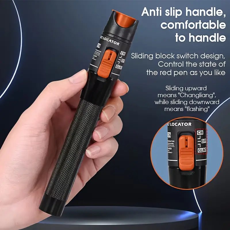 10MW Fiber Optic Cable Tester Pen - 10km Range, Red Light VFL for Visual Fault Detection, Battery-Powered