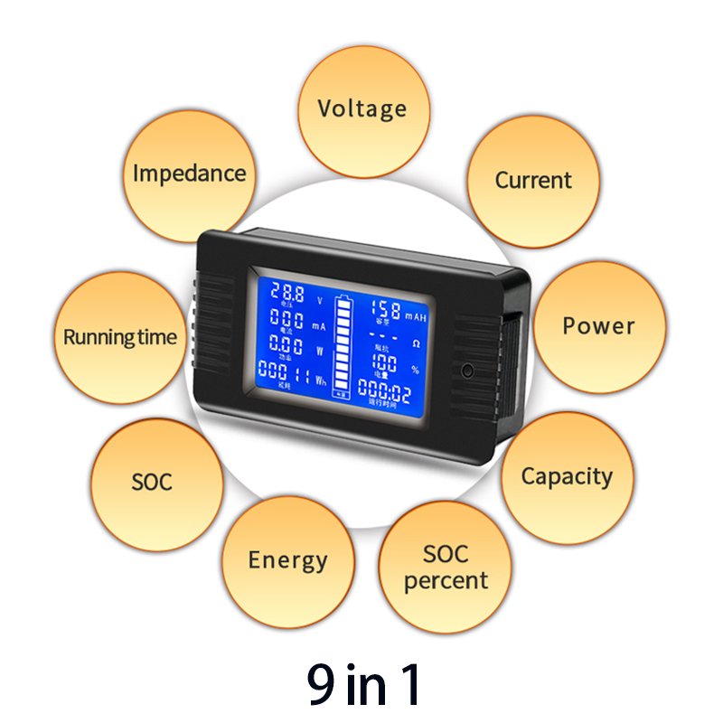 Peacefair PZEM-015 200V Amp Volt DC Voltage Meter 100A Watt Meter Solar Tester Car Battery Monitor LCD Current Capacity Tester