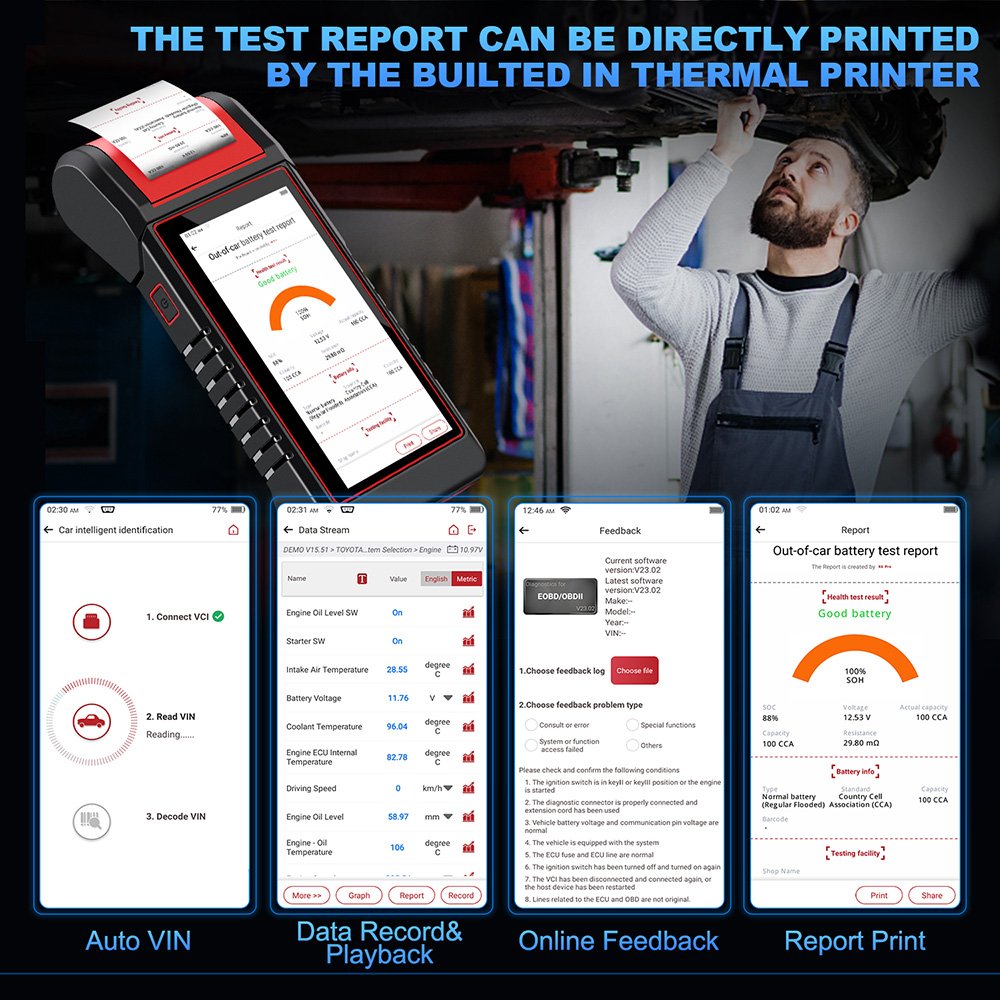 Kingbolen K6 PRO All System OBD2 Diagnostic Tool Battery Tester Report Printer TPMS 26 Resets OBD Code Reader
