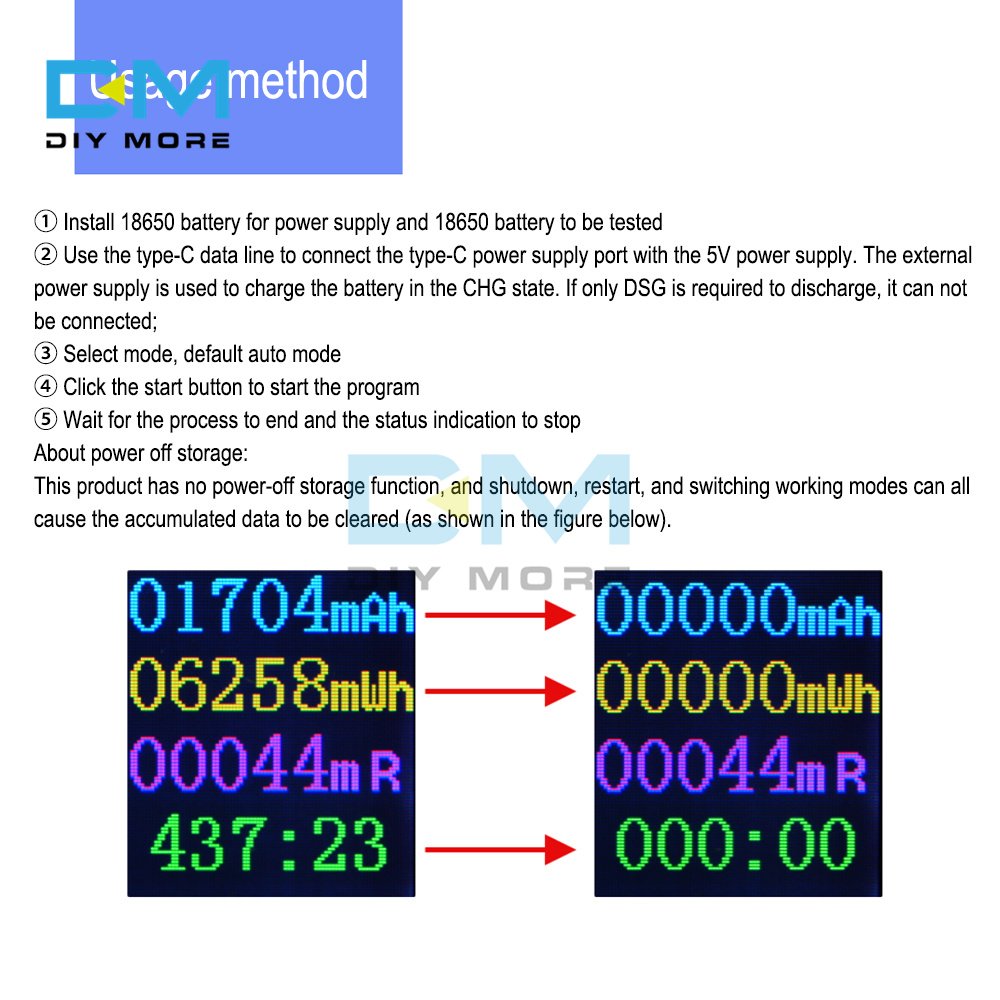 DC5V Type C LCD Battery Capacity Tester MAh MWh For 18650 Lithium Battery Digital Measurement Battery Power Bank Detector Module