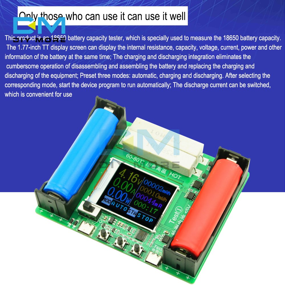 DC5V Type C LCD Battery Capacity Tester MAh MWh For 18650 Lithium Battery Digital Measurement Battery Power Bank Detector Module