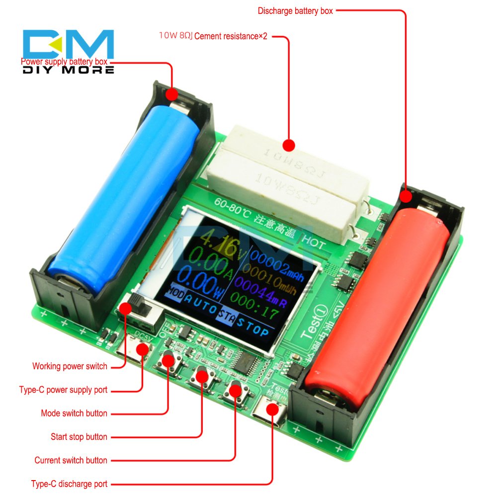 DC5V Type C LCD Battery Capacity Tester MAh MWh For 18650 Lithium Battery Digital Measurement Battery Power Bank Detector Module