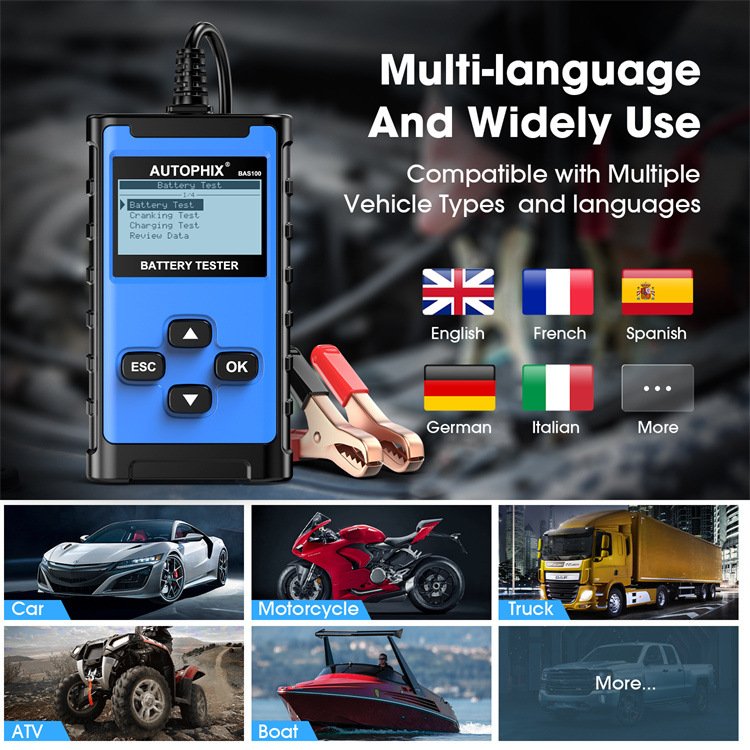 AUTOPHIX BAS100 Battery Tester 12/24V Advanced Digital Multimeter for Battery Health Assessment