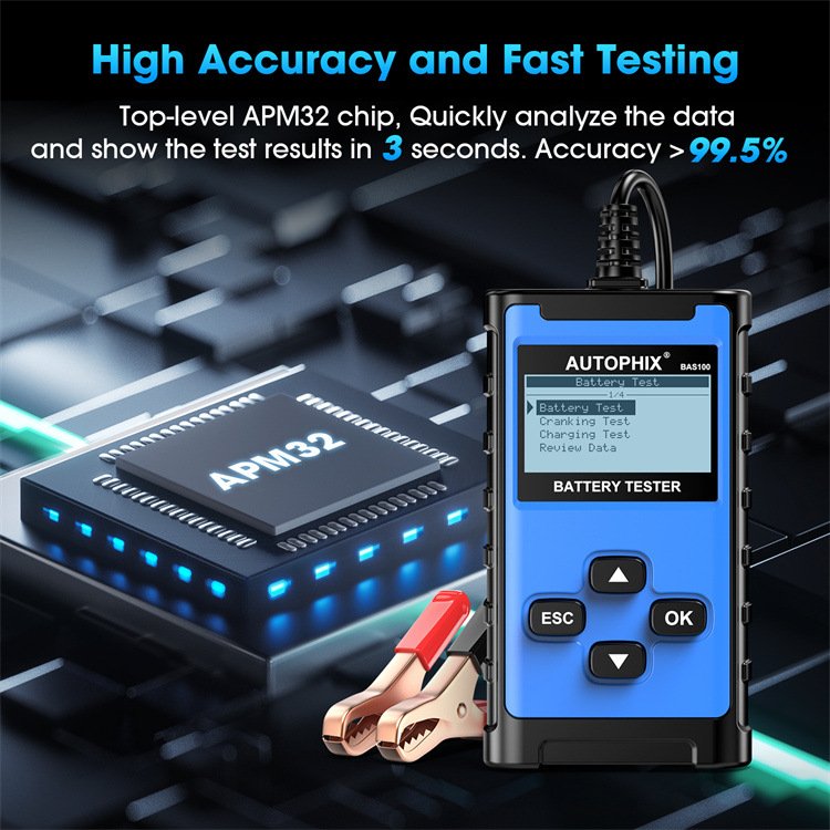 AUTOPHIX BAS100 Battery Tester 12/24V Advanced Digital Multimeter for Battery Health Assessment