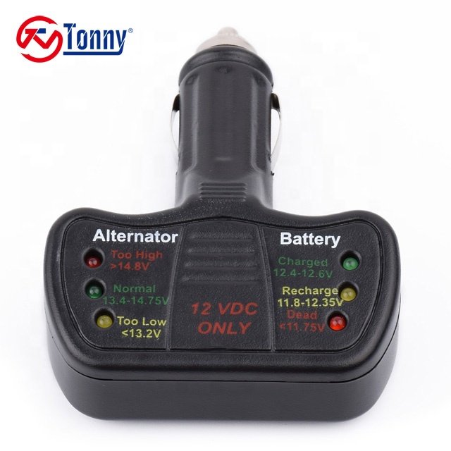TONNY Black 12 Volt Battery/Alternator Tester & Analyzer Diagnostic Tools for All 12V Cars CE Certified