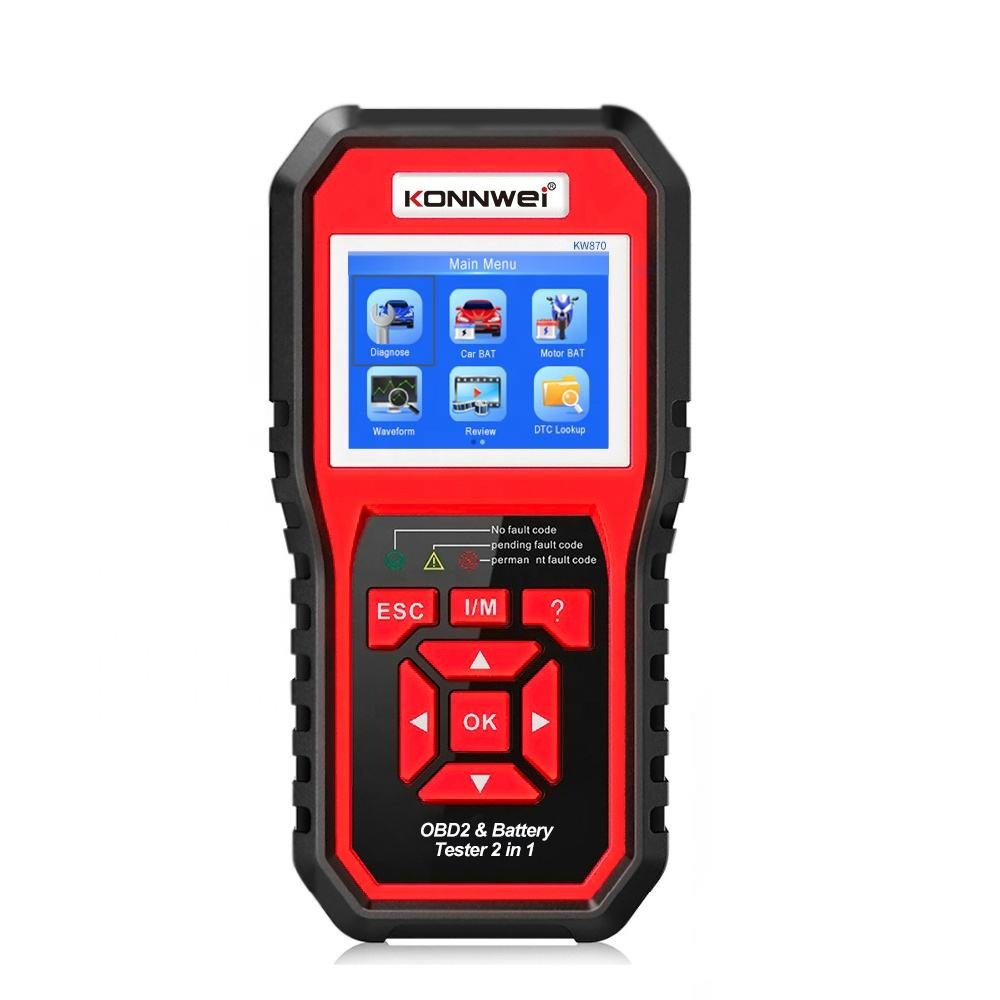 Multi language Konnwei obd2 scanner diagnostic tool car battery tester analyzer kw 870 obdii