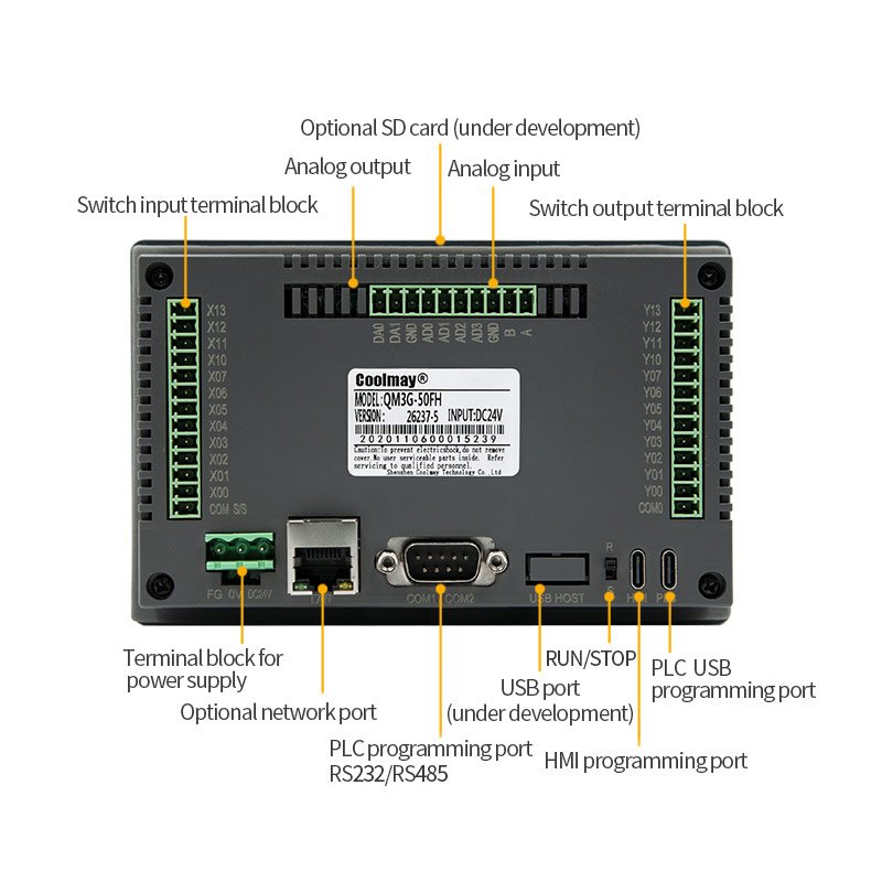 Coolmay HMI/PLC all-in-one stepper motor speed industrial PLC Programmable Logic controller for Automatic packaging machine