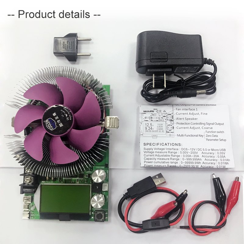 150W adjustable Constant Current Electronic Load Battery Tester 12V24V48V Lead-acid lithium Discharge Capacity meter 200V/20A