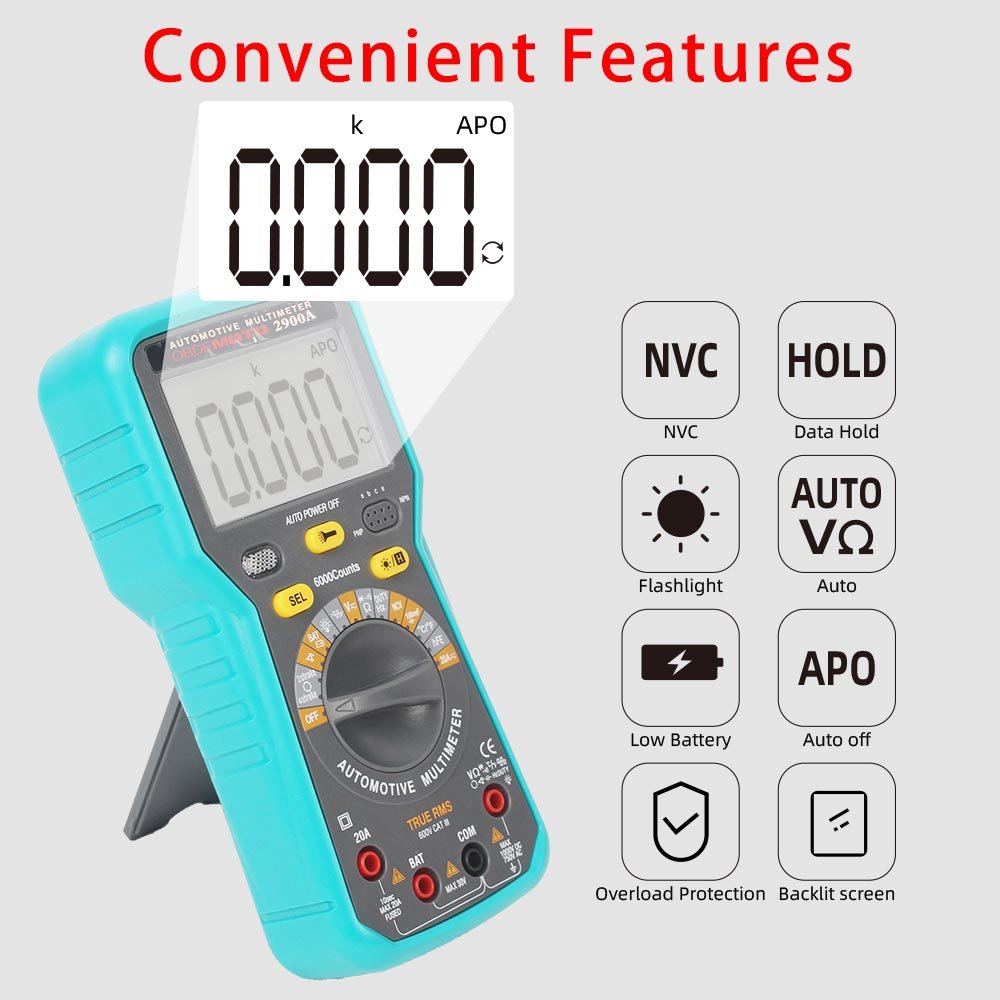 Digital Multimeter with Case, DC AC Voltmeter, Ohm Volt Amp Test Meter and Continuity Test Diode Voltage Tester for Household