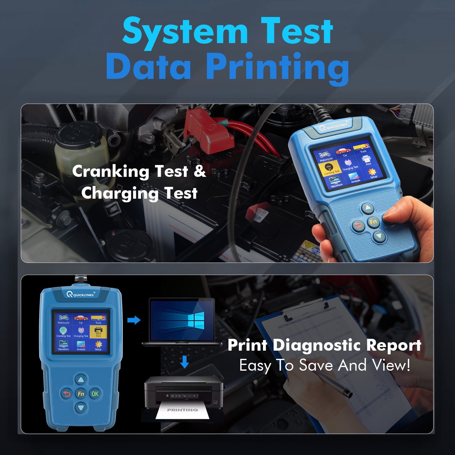 Lead-acid battery tester Color screen 6v12v12v Battery Health Status Internal resistance Power CCA starter charging test
