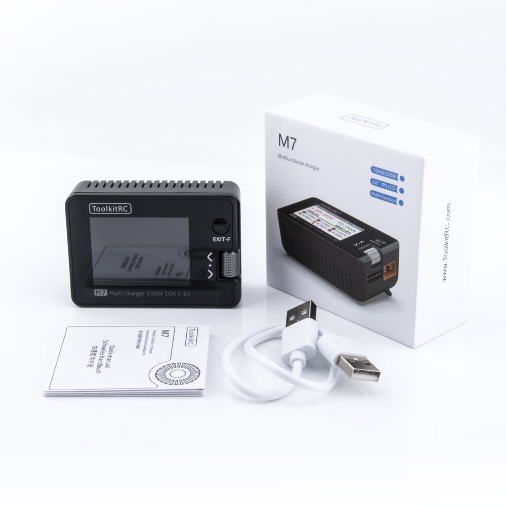 ToolkitRC M7 200W 10A DC Balance Charger Discharger for 1-6S Lipo Battery with With Voltage Servo Checker ESC Tester Receiver Si