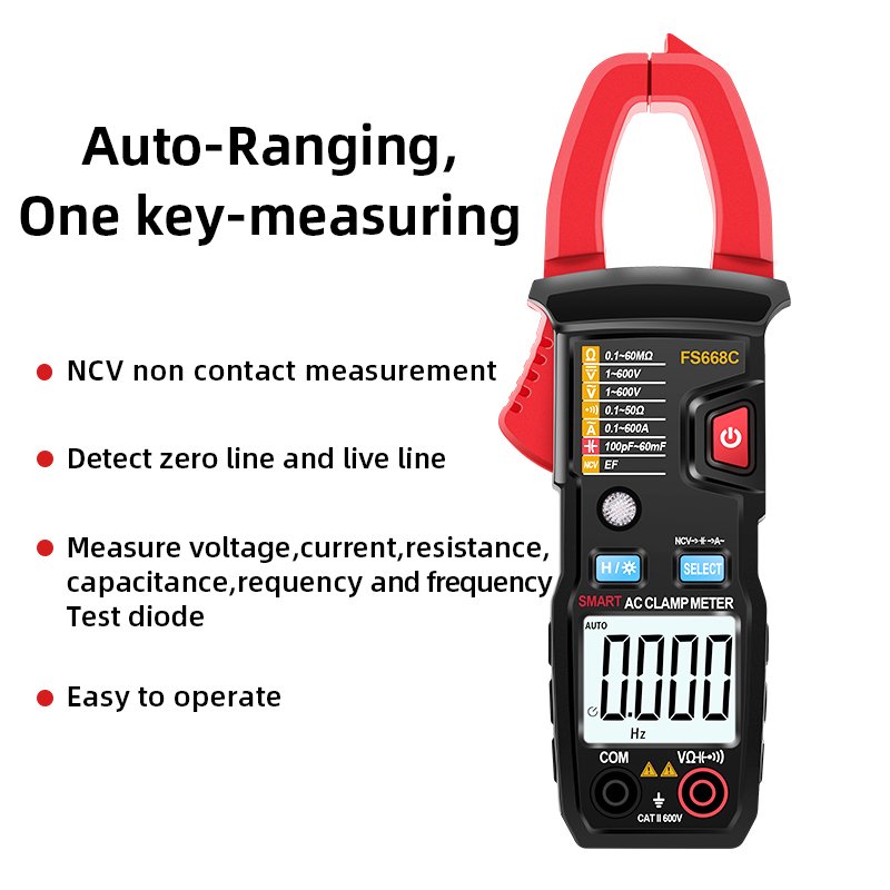 Auto-Ranging NCV Digital Multimeter Amp Volt Clamp Meter Voltage Tester with Ohm, Capacitance, Diode and Resistance