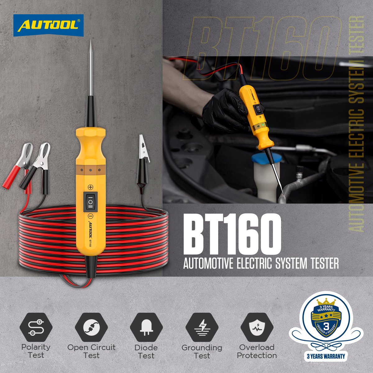 AUTOOL BT160 Probe Automotive Diagnostic Tool 12v 24v Electric Voltage Integrated Power Scanner Car Circuit Tester