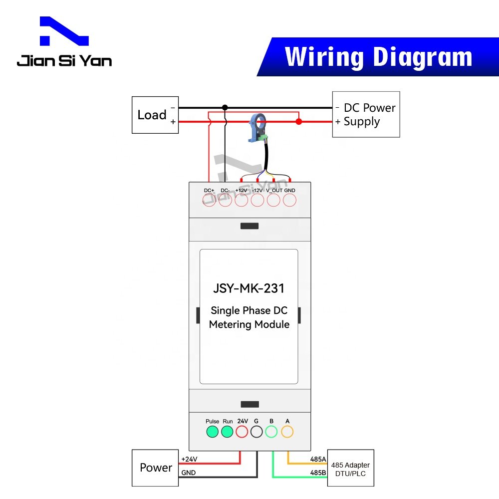 JSY-MK-231 Single Phase DC Energy Meter Module RS485 Modbus-RTU 35mm Din Rail Power Energy Metering With 100A Hall Sensor