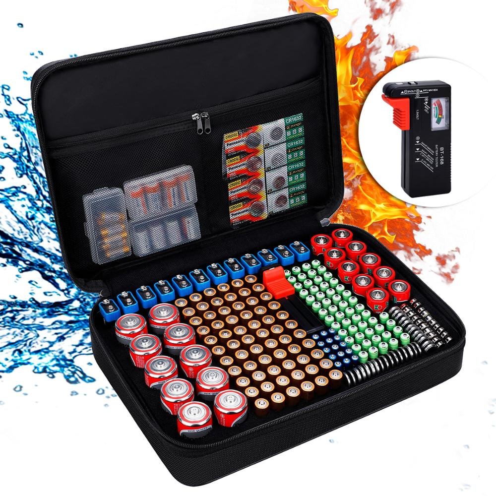 Safe Carrying Case Bag Hard Holder with Battery Tester Waterproof Explosionproof Fireproof Battery Organizer Storage Box