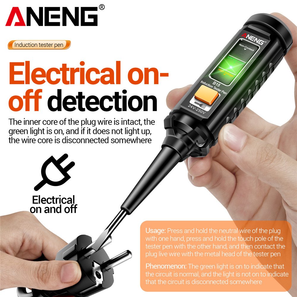 ANENG B15 DC Detection Tester One-word Screwdriver Indicator Light Meter Insulated Electrician Highlight Pocket Tester Pen Tools