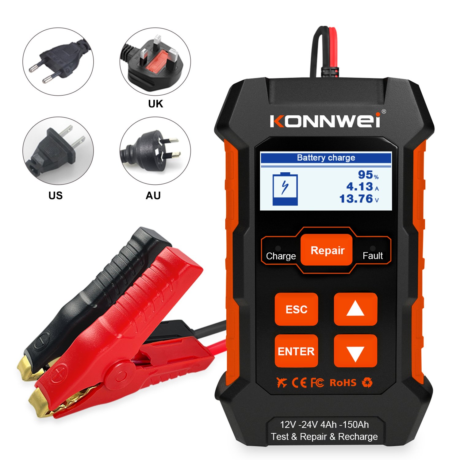 Konnwei KW520 12V 24V car recharge tool car battery tester Test Repair Recharge Battery Tester