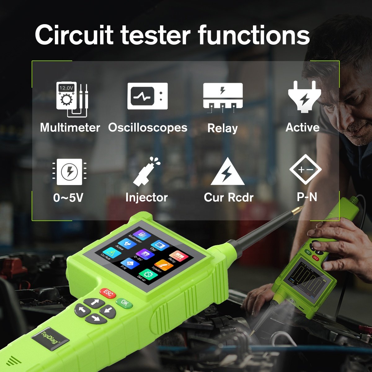 JDiag New Circuit tester 9-48V Smart Hook Master Edition TopDiag P200PRO With Relay Testing Injector Test/cleaning Power Probe