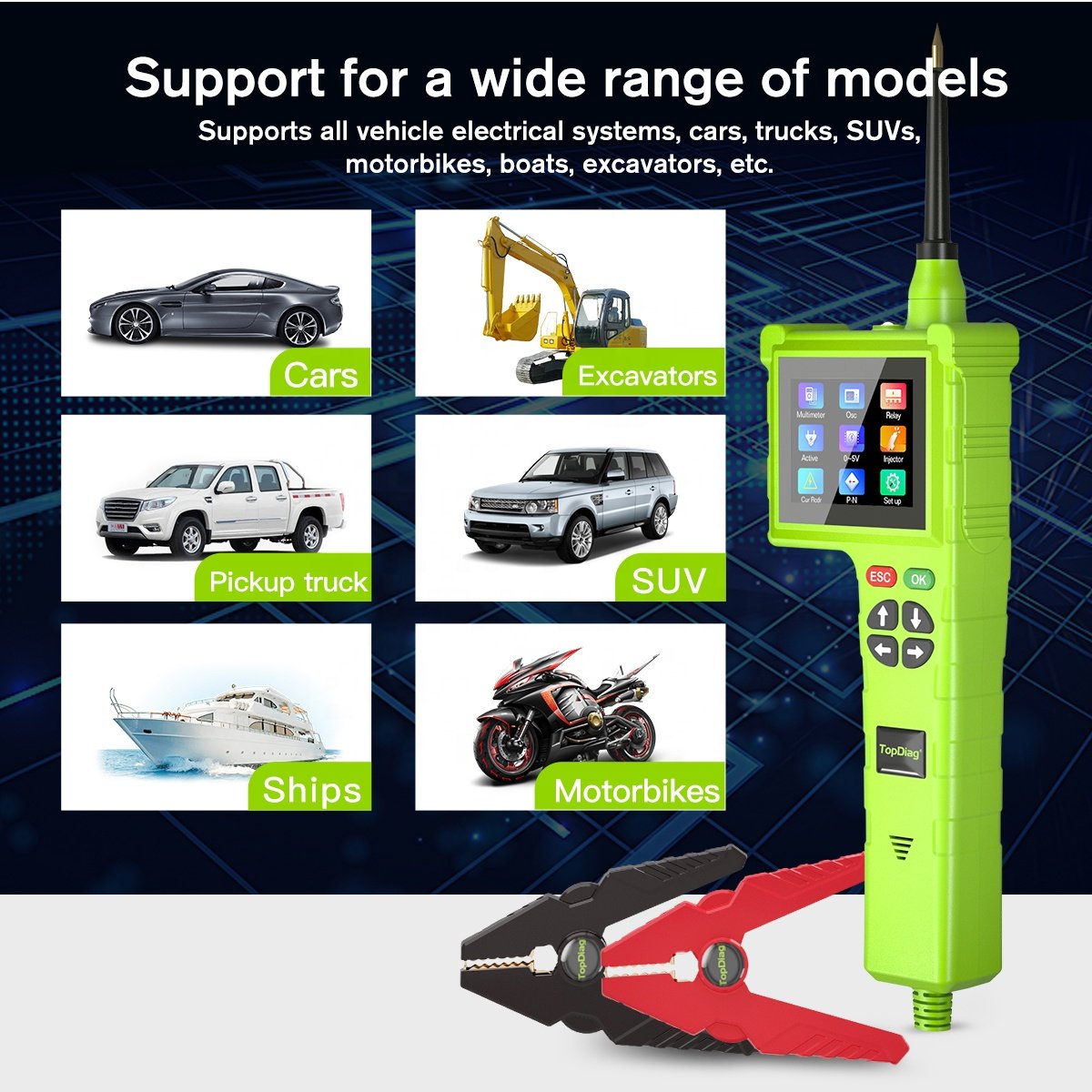 JDiag New Circuit tester 9-48V Smart Hook Master Edition TopDiag P200PRO With Relay Testing Injector Test/cleaning Power Probe