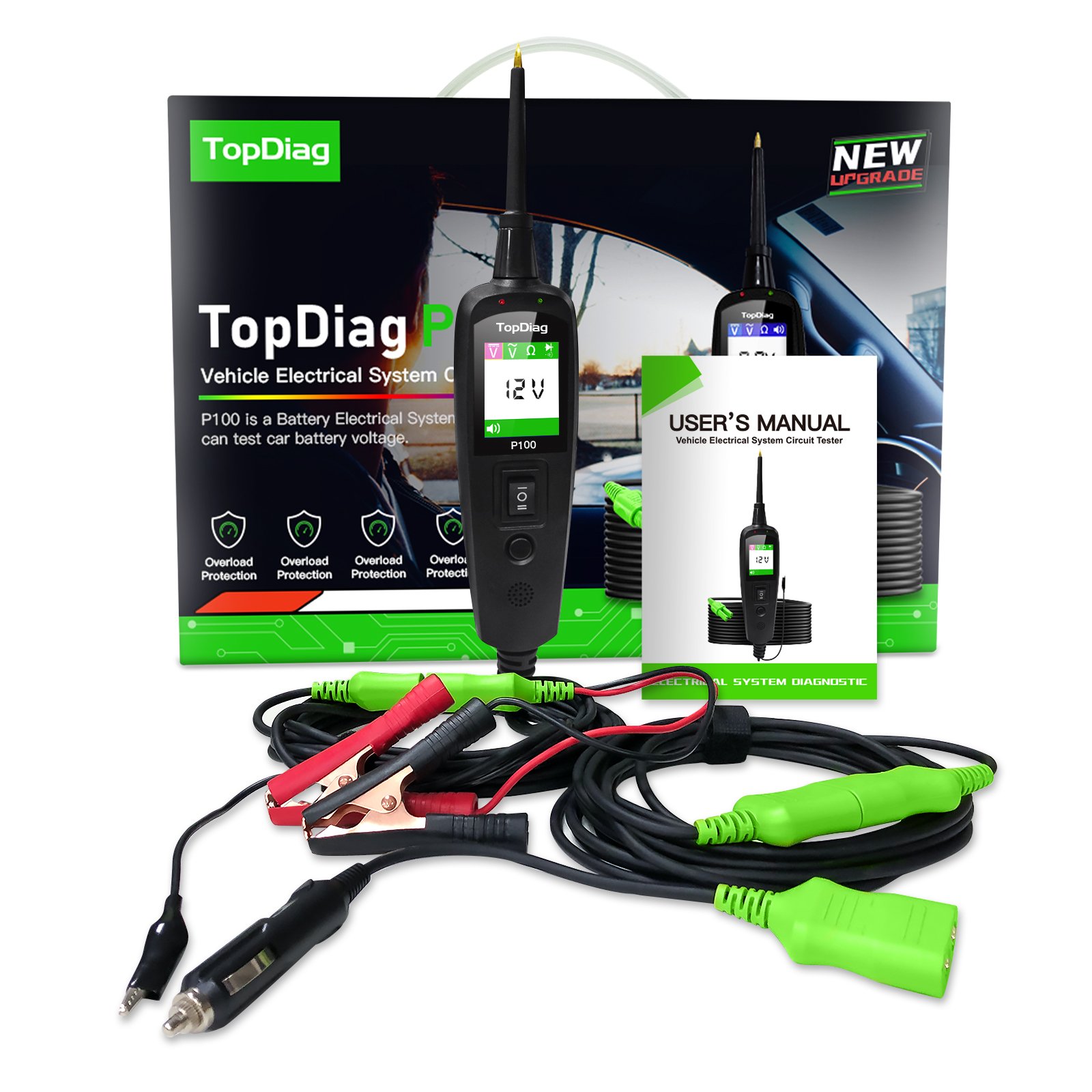 JDiag P100 Electrical Circuit Tester OBD2 Power Scanner OBD Battery Tester Car Diagnostic Tools Auto Repair P100 2M Line