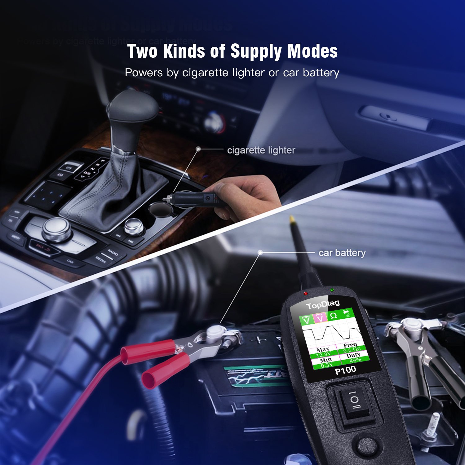 JDiag P100 Electrical Circuit Tester OBD2 Power Scanner OBD Battery Tester Car Diagnostic Tools Auto Repair P100 2M Line
