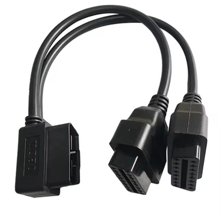 30cm Black 16 Pin OBD 2 J1962 male to dual female Y Splitter extension cable for obd scanner code recorder gps track devices