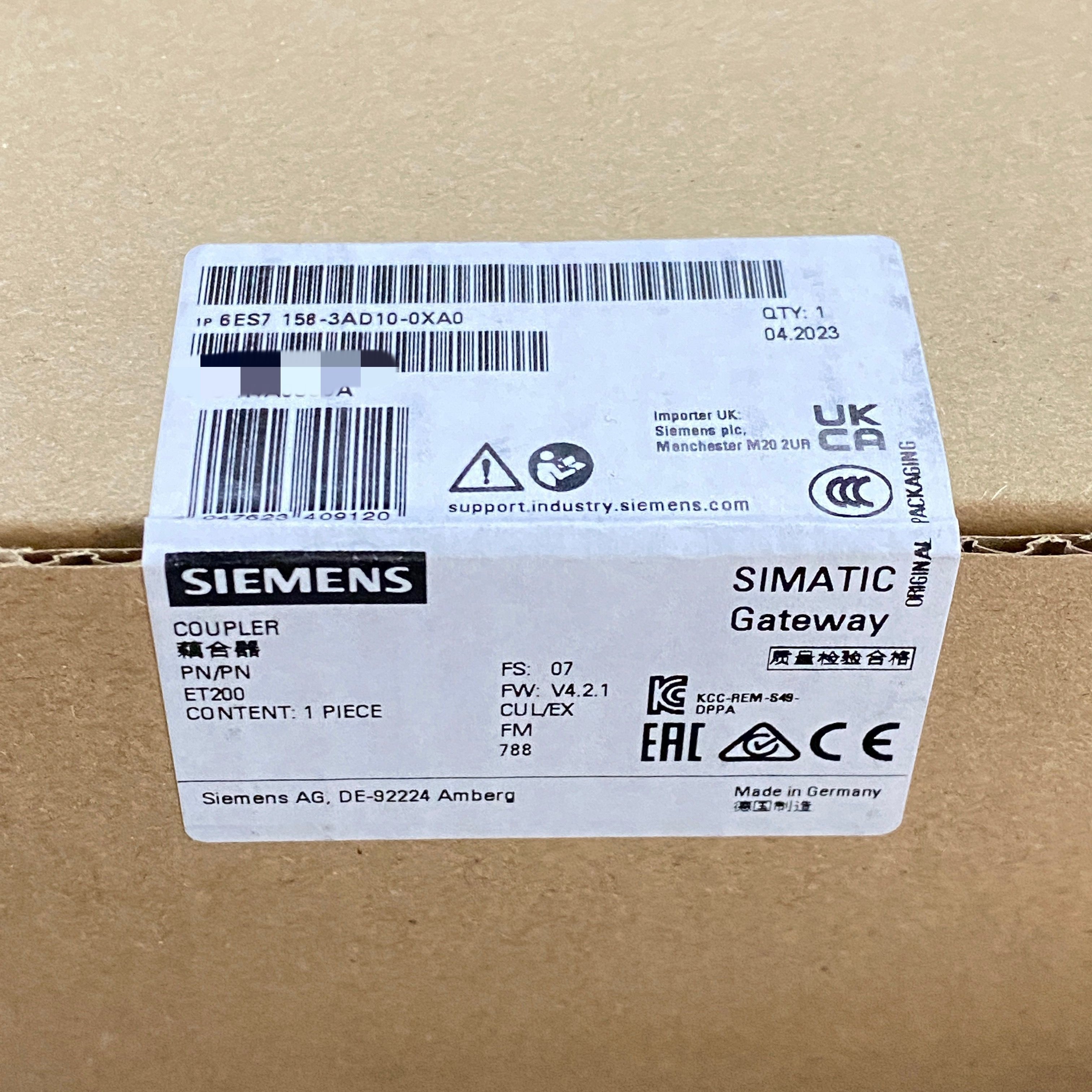 New & Original SIMATIC ET200 PN/PN Coupler 6ES7158-3AD10-0XA0 PAC & Dedicated Controllers PLC Product Type