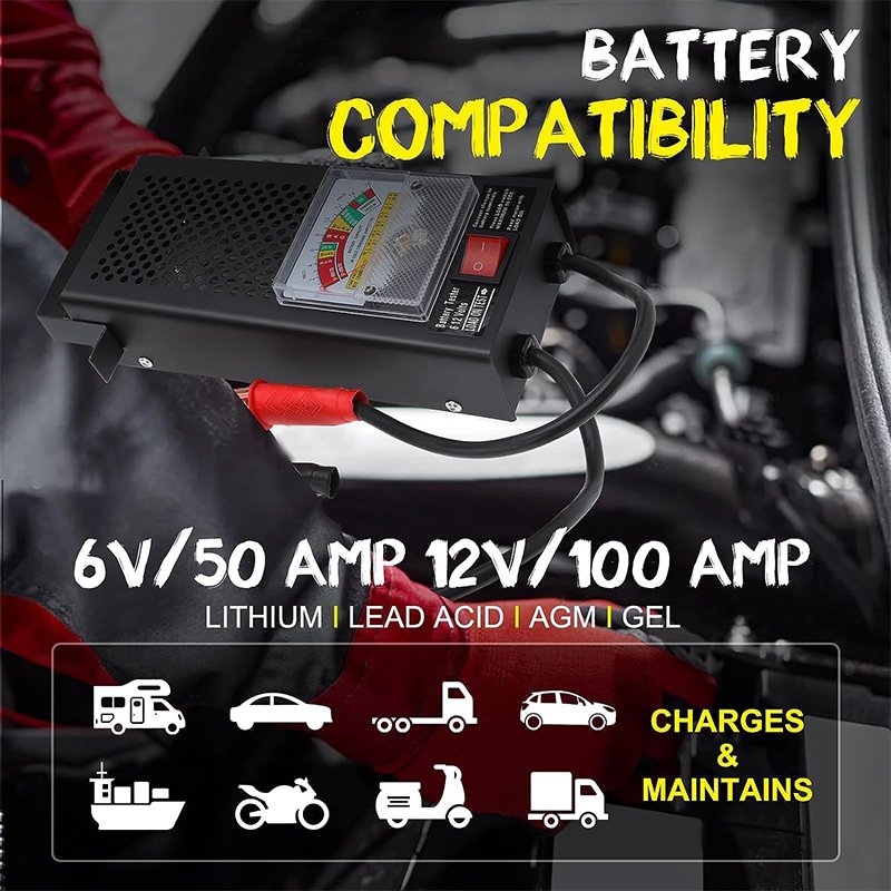 Professional Car Battery Tender Battery Load Tester 12 Volt at 100 Amps / 6 Volt at 50 Amps Battery Tester