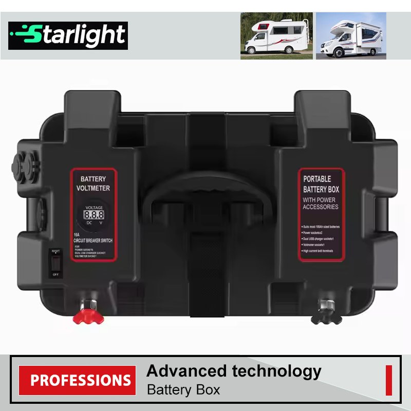12 Volt Portable Power Station Battery Box - Battery Tester 100Ah Trolling Motor Battery Box with Voltmeter for Camping Rvs