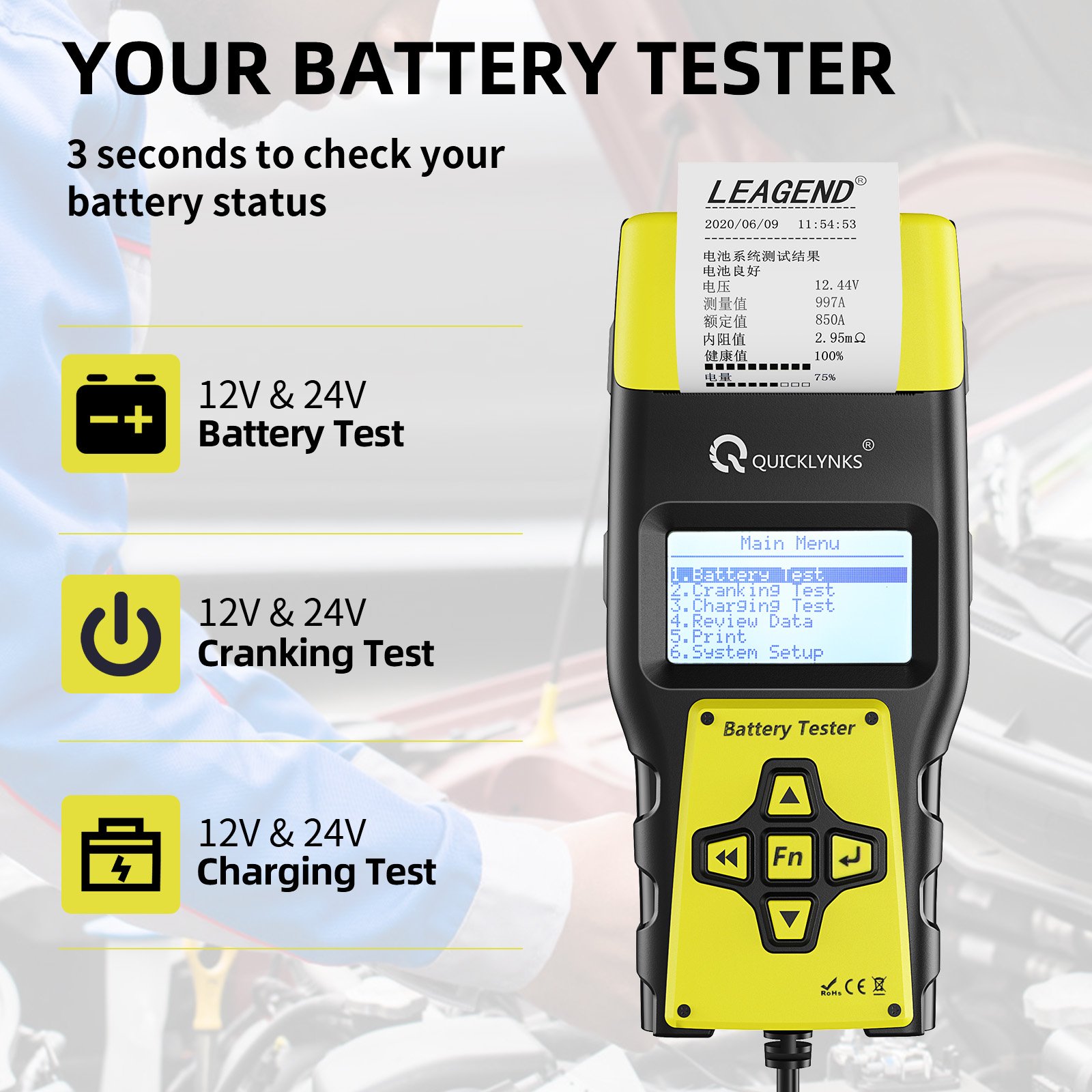 Battery System Tester BA1000 12V/24V Battery Tester Automotive car diagnostic machine and programming for car