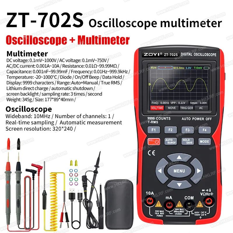 ZOYI ZT-702S 2-in-1 Digital Multimeter 2.8 Inch IPS Display,9999 Counts, 10MHZ 48MSa/s Real-time oscilloscope Multimeter