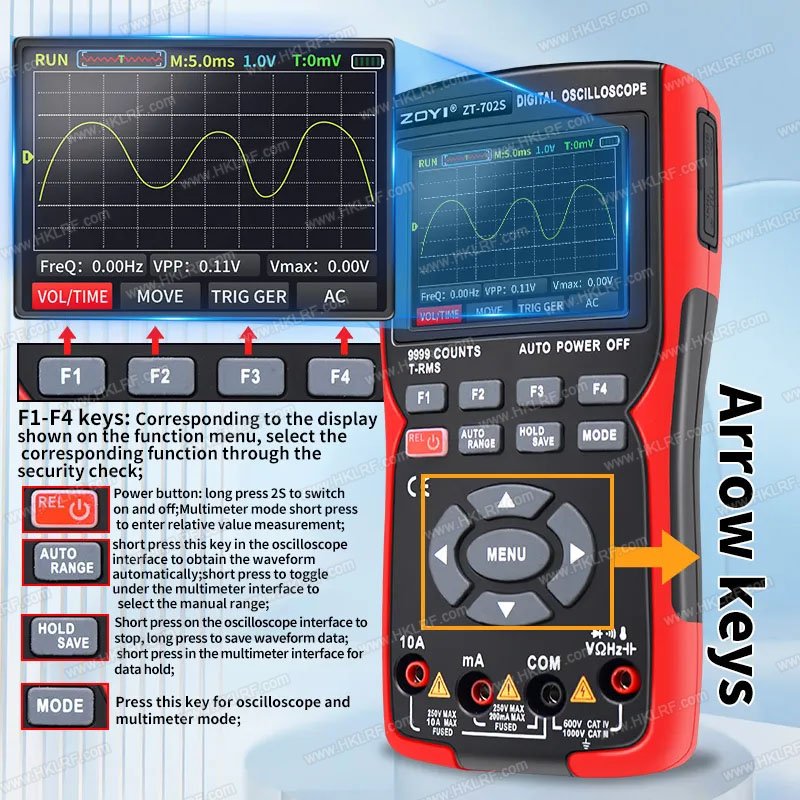 ZOYI ZT-702S 2-in-1 Digital Multimeter 2.8 Inch IPS Display,9999 Counts, 10MHZ 48MSa/s Real-time oscilloscope Multimeter